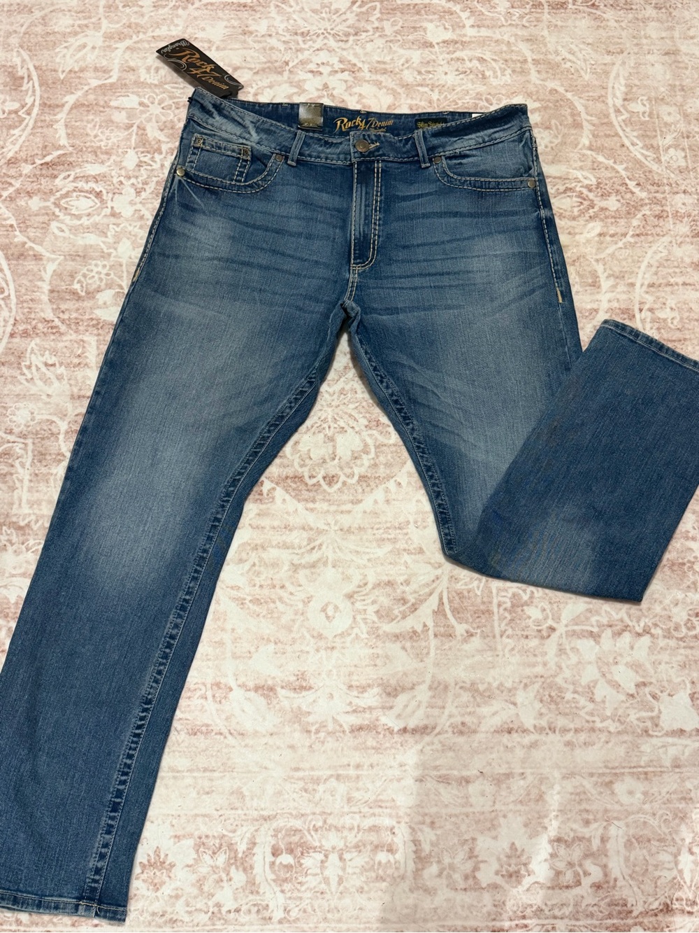 Relaxed Fit Men's Denim Jeans in Medium Blue by Rock & Republic
